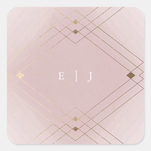 Gold Diamond Pink Geometric Deco Gatsby Wedding Vierkante Sticker (Voorkant)