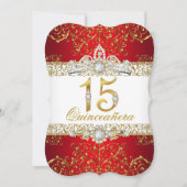 Gold Diamond Red Glamor Quinceanera Kaart (Voorkant)