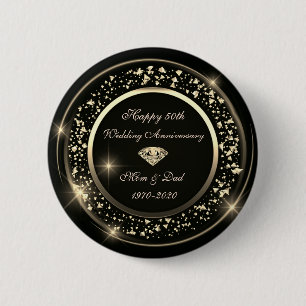 Gold Diamond Shiny Black 50th Wedding Jubileum Ronde Button 5,7 Cm