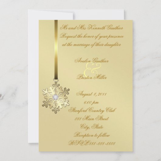 Gold Diamond Snowflake Gold Foil Uitnodiging (Achterkant)