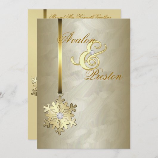 Gold Diamond Snowflake Gold Foil Uitnodiging (Voorkant / Achterkant)