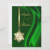 Gold Diamond Snowflake Green Silk Invitation Kaart (Voorkant)