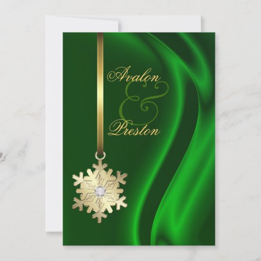 Gold Diamond Snowflake Green Silk Invitation Kaart (Voorkant)