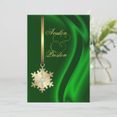 Gold Diamond Snowflake Green Silk Invitation Kaart (Staand voorkant)
