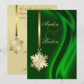 Gold Diamond Snowflake Green Silk Invitation Kaart (Voorkant / Achterkant)