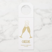 Gold Diamond Sparking Champagne Glasses Wedding Flessenhanger (Voorkant)
