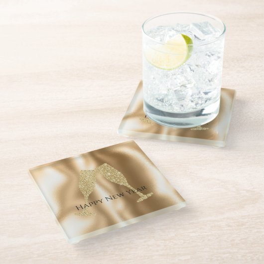 Gold Diamond Sparkle Champagne Glasses New Year's Glazen Onderzetter (Schuin)