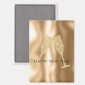Gold Diamond Sparkle Champagne Glasses New Year's Magneet (Voorkant / Achterkant)