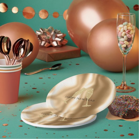 Gold Diamond Sparkle Champagne Glasses New Year's Papieren Bordje (Multi)