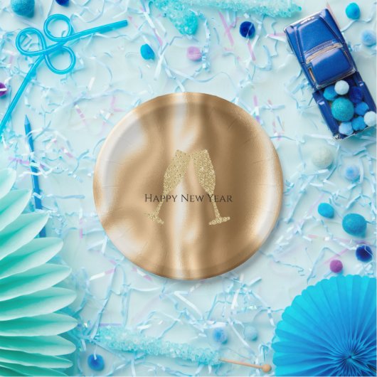 Gold Diamond Sparkle Champagne Glasses New Year's Papieren Bordje (Feest)