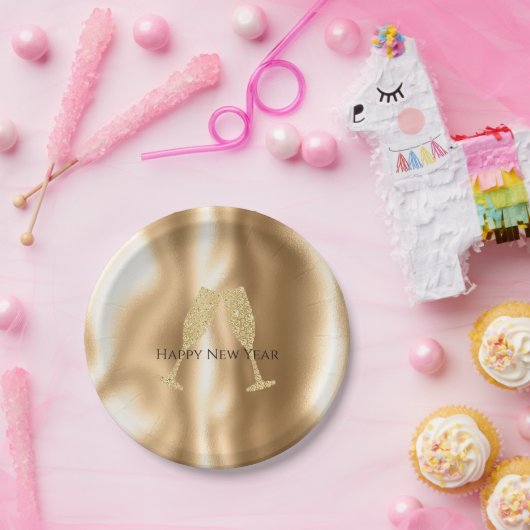 Gold Diamond Sparkle Champagne Glasses New Year's Papieren Bordje (Feest)