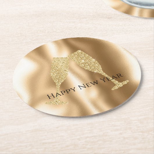 Gold Diamond Sparkle Champagne Glasses New Year's Ronde Kartonnen Onderzetter (Gebogen)