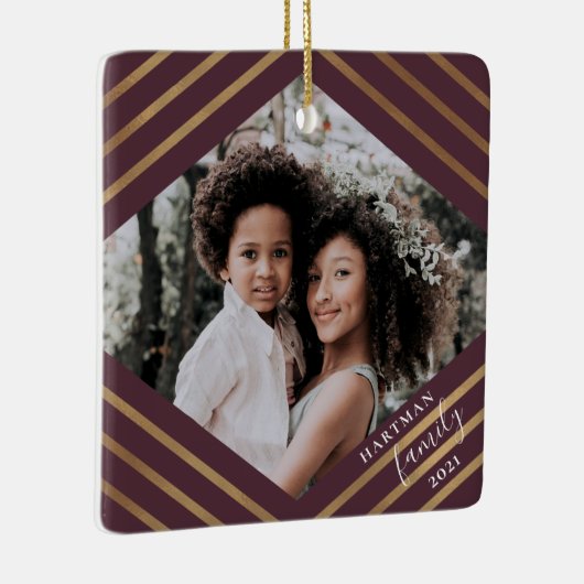Gold Diamond Stripes Burgundy 2 - Kerstmis Keramisch Ornament (Rechts)
