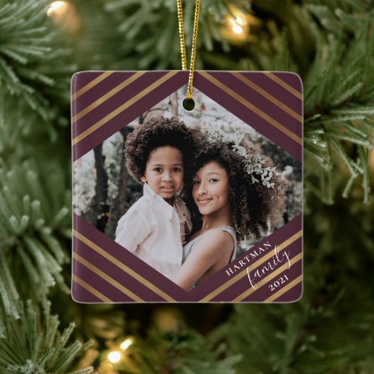 Gold Diamond Stripes Burgundy 2 - Kerstmis Keramisch Ornament (Boom)