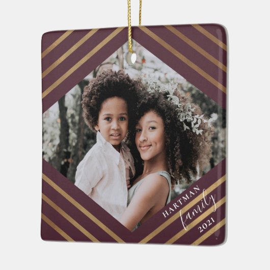 Gold Diamond Stripes Burgundy 2 - Kerstmis Keramisch Ornament (Links)