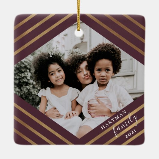 Gold Diamond Stripes Burgundy 2 - Kerstmis Keramisch Ornament (Achterkant)