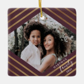 Gold Diamond Stripes Burgundy 2 - Kerstmis Keramisch Ornament (Voorkant)