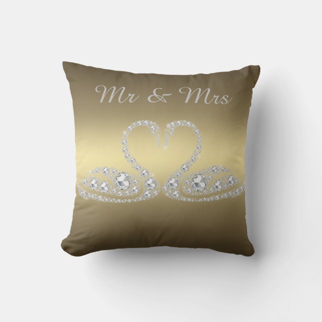 GOLD DIAMOND SWAN CUSHION WEDING KUSSEN (Voorkant)