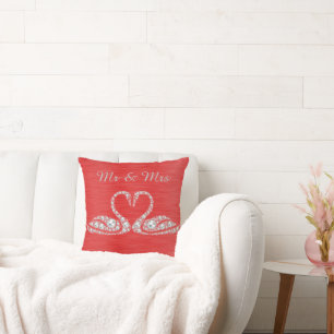 GOLD DIAMOND SWAN CUSHION WEDING RED KUSSEN