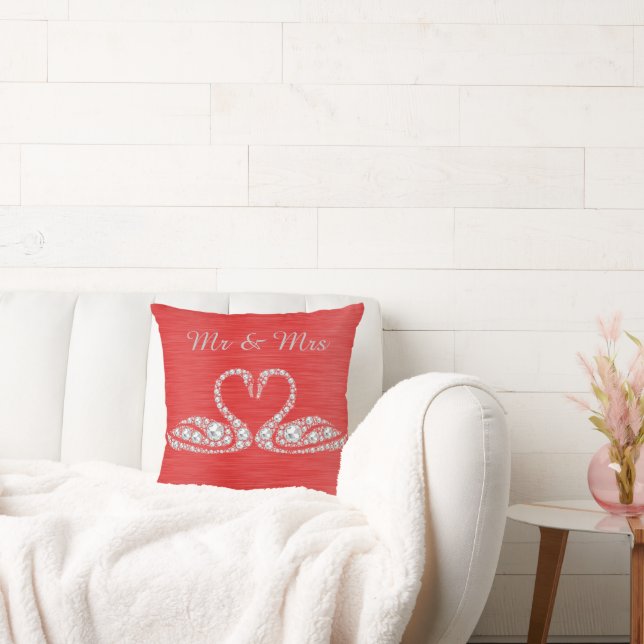 GOLD DIAMOND SWAN CUSHION WEDING RED KUSSEN (Bank)