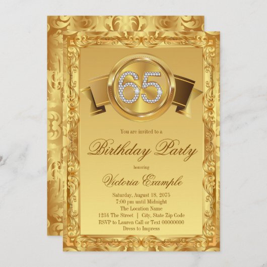 Gold Diamond Swirl Fancy 65e verjaardag Kaart (Voorkant / Achterkant)