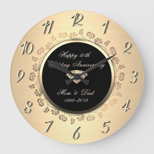 Gold Diamond Swirls 50th Wedding Jubileum Grote Klok (Voorkant)