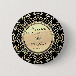 Gold Diamond Swirls Black 50th Wedding Jubileum Ronde Button 5,7 Cm