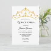 Gold Diamond Tiara Quinceanera Party Invite Kaart (Staand voorkant)