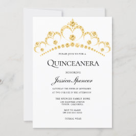 Gold Diamond Tiara Quinceanera Party Invite Kaart