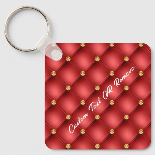 Gold Diamond Tufted Leather Text Name Red Sleutelh Sleutelhanger (Voorkant)