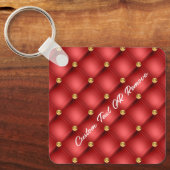 Gold Diamond Tufted Leather Text Name Red Sleutelh Sleutelhanger (Voorkant)