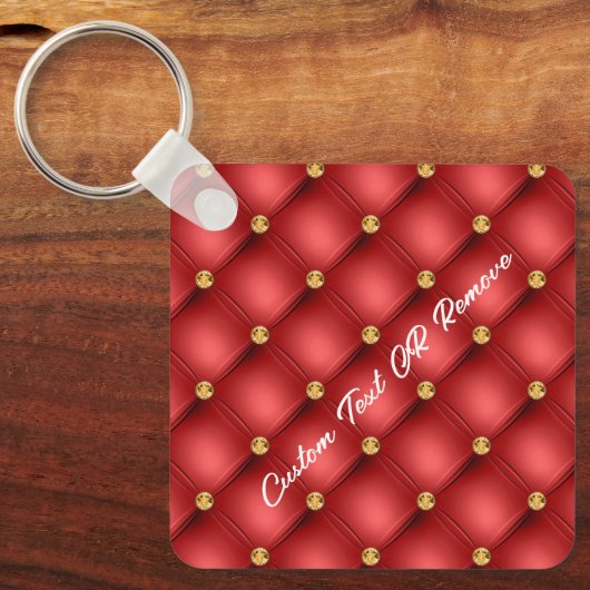 Gold Diamond Tufted Leather Text Name Red Sleutelh Sleutelhanger (Voorkant)