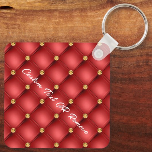 Gold Diamond Tufted Leather Text Name Red Sleutelh Sleutelhanger (Achterkant)