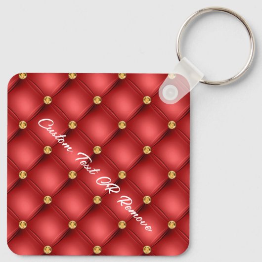Gold Diamond Tufted Leather Text Name Red Sleutelh Sleutelhanger (Achterkant)