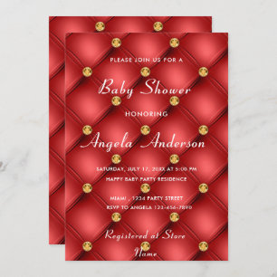 Gold Diamond Tufted Red Baby Boy Shower - uitnodig Notitiekaartje