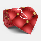 Gold Diamond Tufted Red Leather Stropdas Jouw teks (Opgerold)