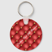 Gold Diamond Tufted Red Leather Text Name Sleutelh Sleutelhanger (Voorkant)