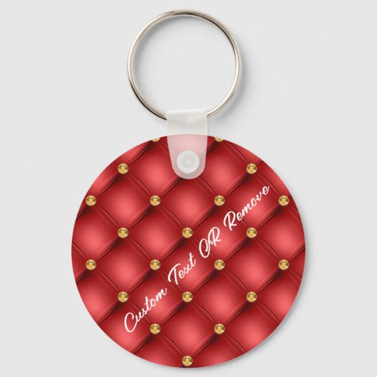 Gold Diamond Tufted Red Leather Text Name Sleutelh Sleutelhanger (Voorkant)
