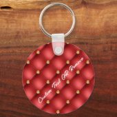 Gold Diamond Tufted Red Leather Text Name Sleutelh Sleutelhanger (Achterkant)