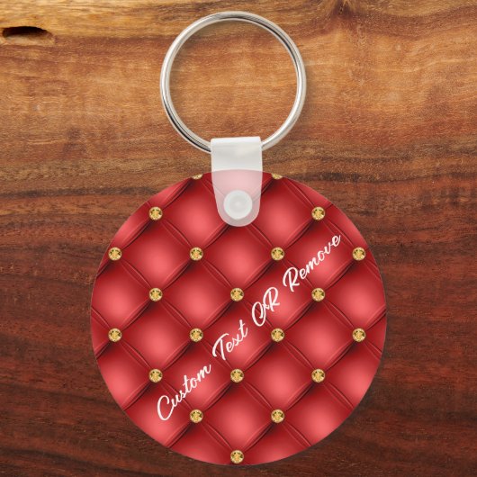 Gold Diamond Tufted Red Leather Text Name Sleutelh Sleutelhanger (Achterkant)