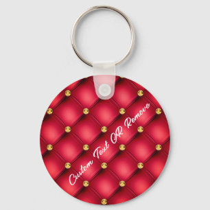 Gold Diamond Tufted Red Leather Text Sleutelhanger