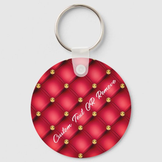 Gold Diamond Tufted Red Leather Text Sleutelhanger (Voorkant)