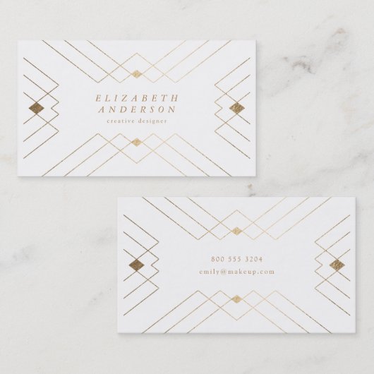 Gold Diamond White Geometric Deco Gatsby Visitekaartje (Voorkant / Achterkant)