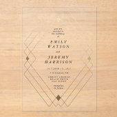 Gold Diamond White Geometric Deco Gatsby Wedding Acryl Uitnodigingen (Voorkant)