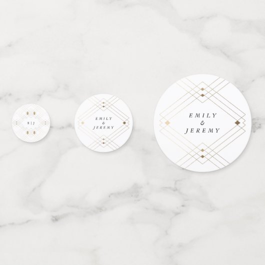 Gold Diamond White Geometric Deco Gatsby Wedding Confetti (Voorkanten)