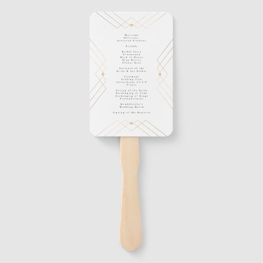 Gold Diamond White Geometric Deco Gatsby Wedding Handwaaier (Achterkant)