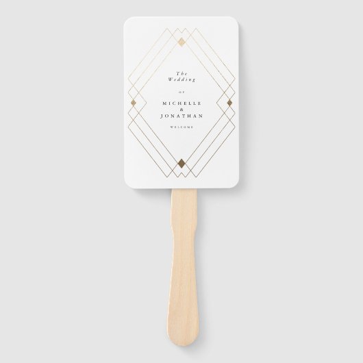 Gold Diamond White Geometric Deco Gatsby Wedding Handwaaier (Voorkant)