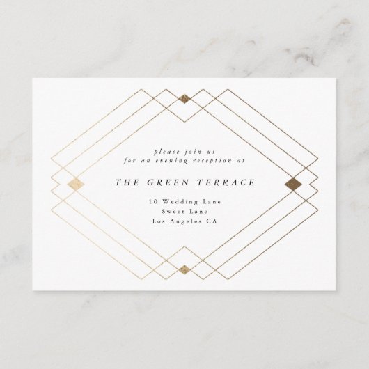 Gold Diamond White Geometric Deco Gatsby Wedding Informatiekaartje (Voorkant)