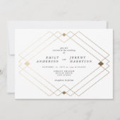 Gold Diamond White Geometric Deco Gatsby Wedding Kaart (Voorkant)