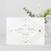 Gold Diamond White Geometric Deco Gatsby Wedding Kaart (Staand voorkant)